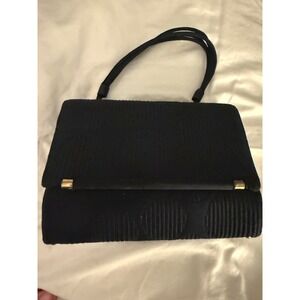 Lewis Vintage Black Satin Polka Dot Textured Evening Bag Top Handle Handbag